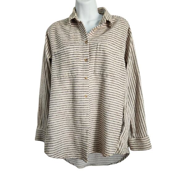 Madewell Tops - EUC Madewell Beige And Navy Button Up Oversized Shirt Sz M